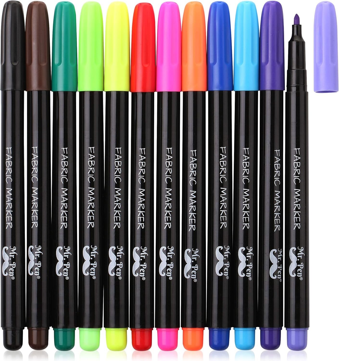 12 Permanent Fabric Markers, Vibrant Colors for Clothes, Shoes, T-Shirts, Crafts