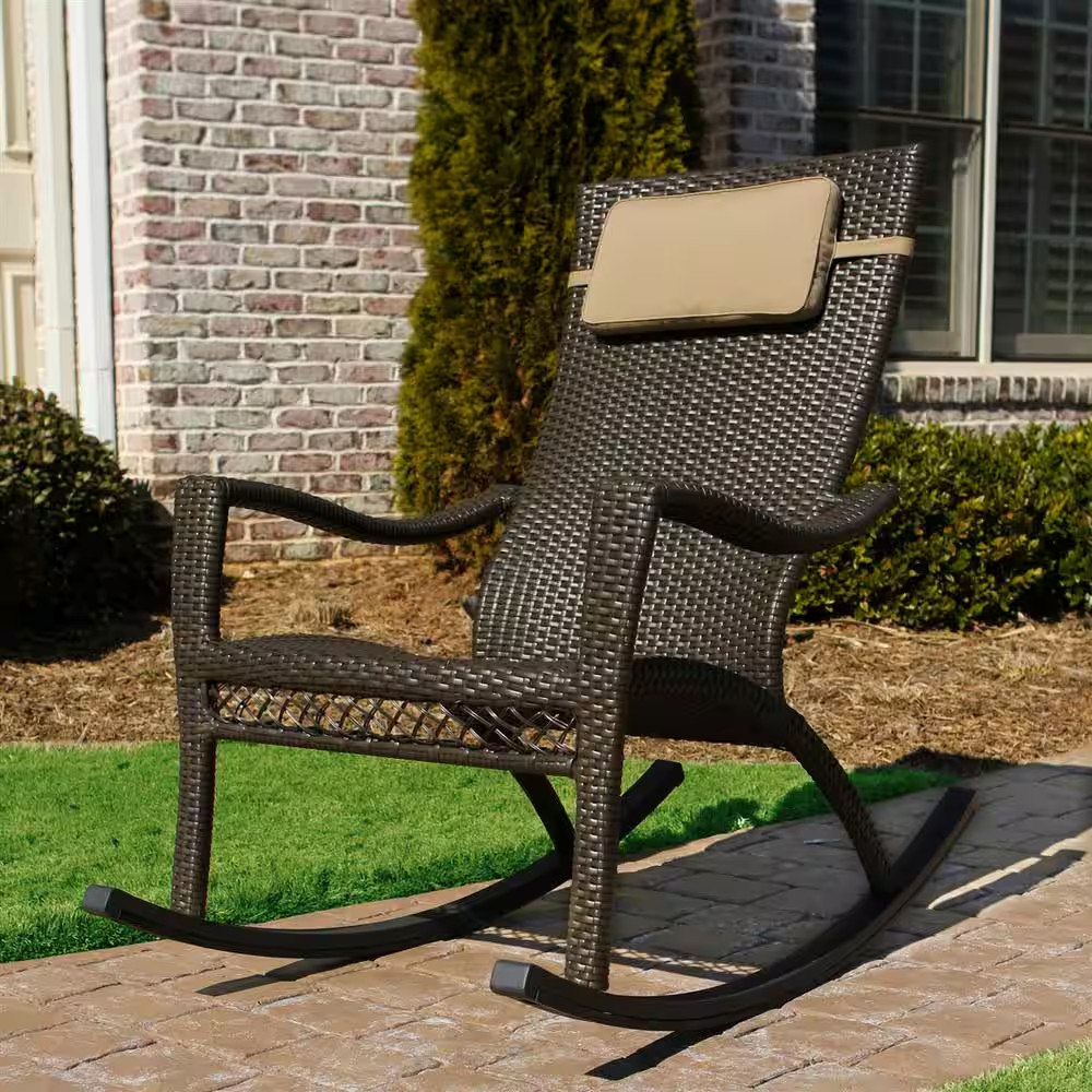 Tuscan Lorne Oversized Wicker Rocking Chair Outdoor Patio Furniture Piece with P