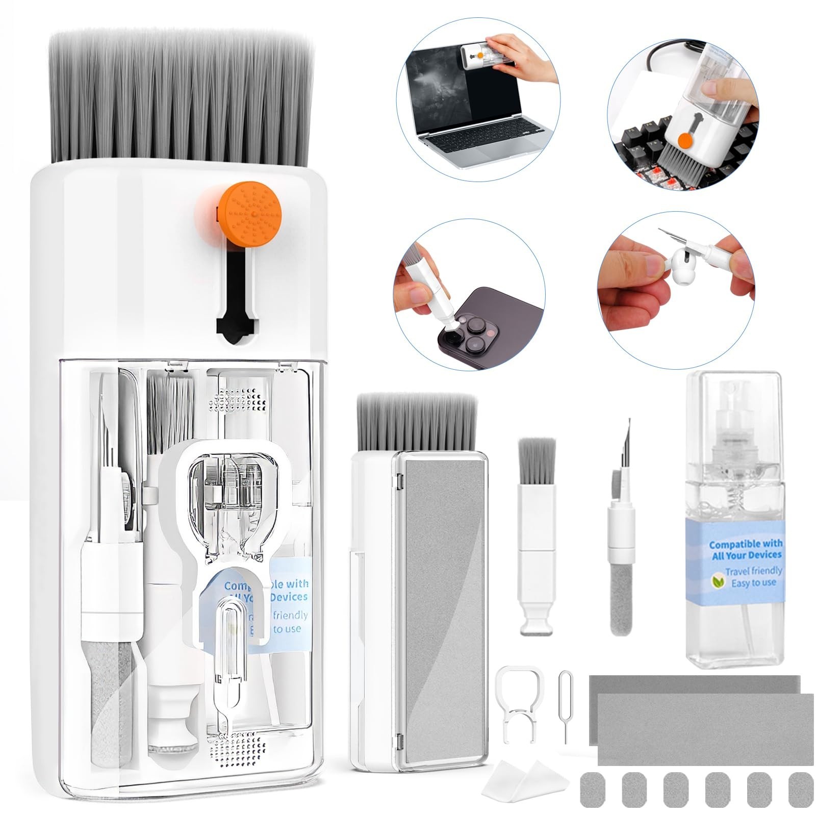 Multi-Function Keyboard Cleaner Kit for Laptops, PCs & Screens | Spray, Wipe, Br