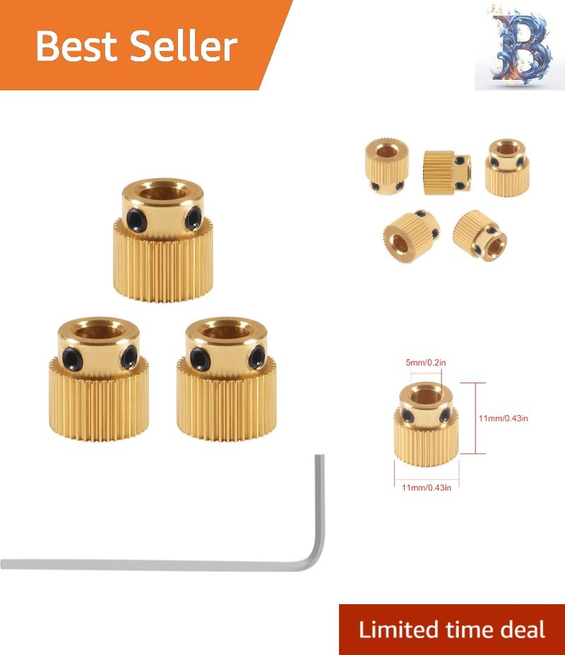Brass 3D Printer Drive Gear 40 Teeth – 3 Pcs with Wrench for Creality