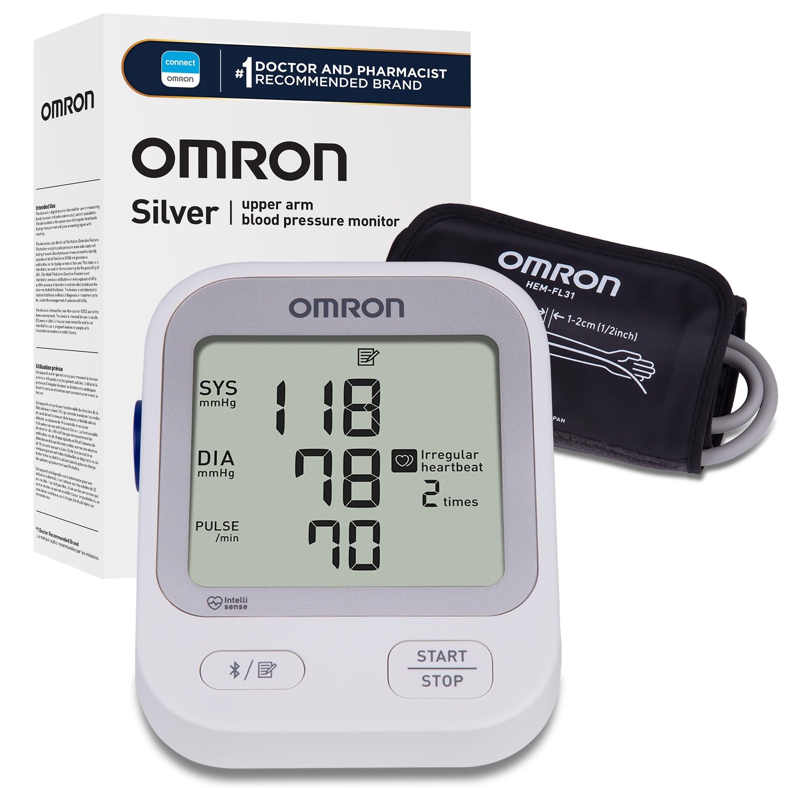 OMRON Silver Blood Pressure Monitor for Home Use & Upper Arm One Size, White