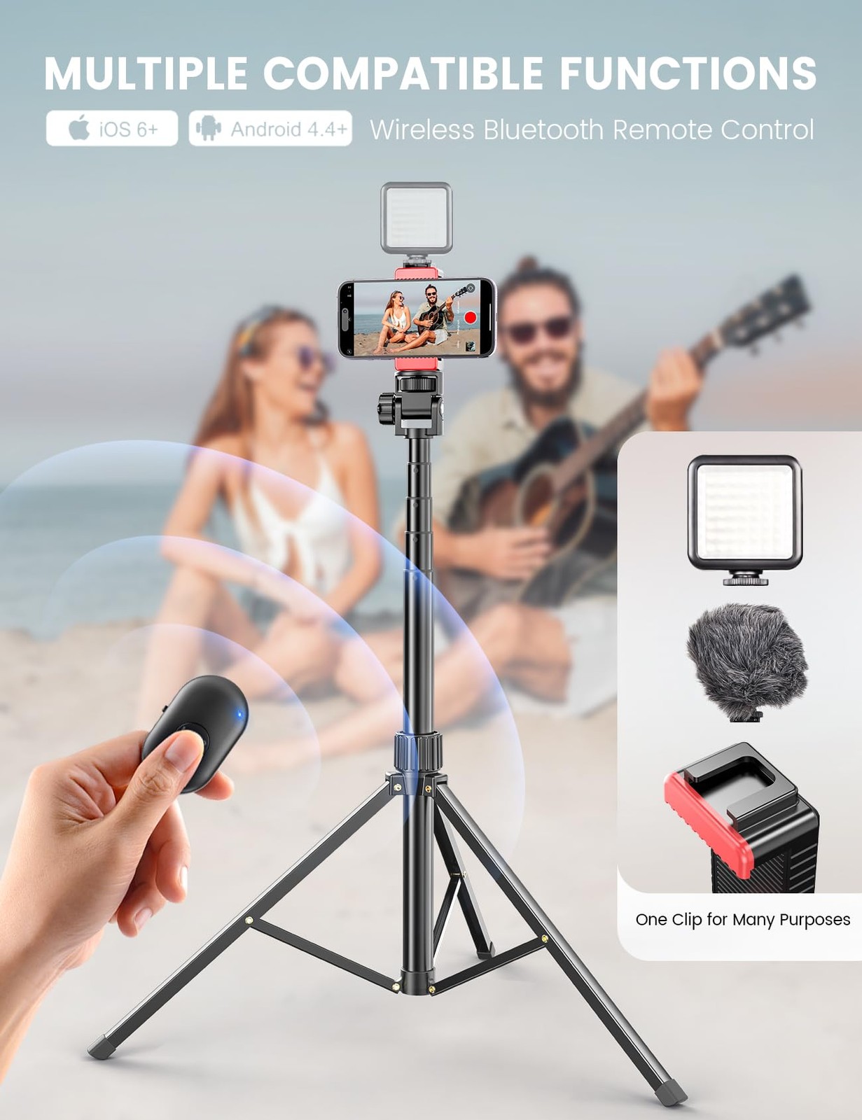 Pnitri 71'' Phone Tripod Stand, Extendable Reinforced Aluminum Stand...