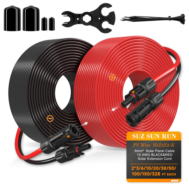 Sjz Sun Run Solar Extension Cable 10Awg 6Mm 50Ft Pv Wire 10Gauge Adaptor Panels