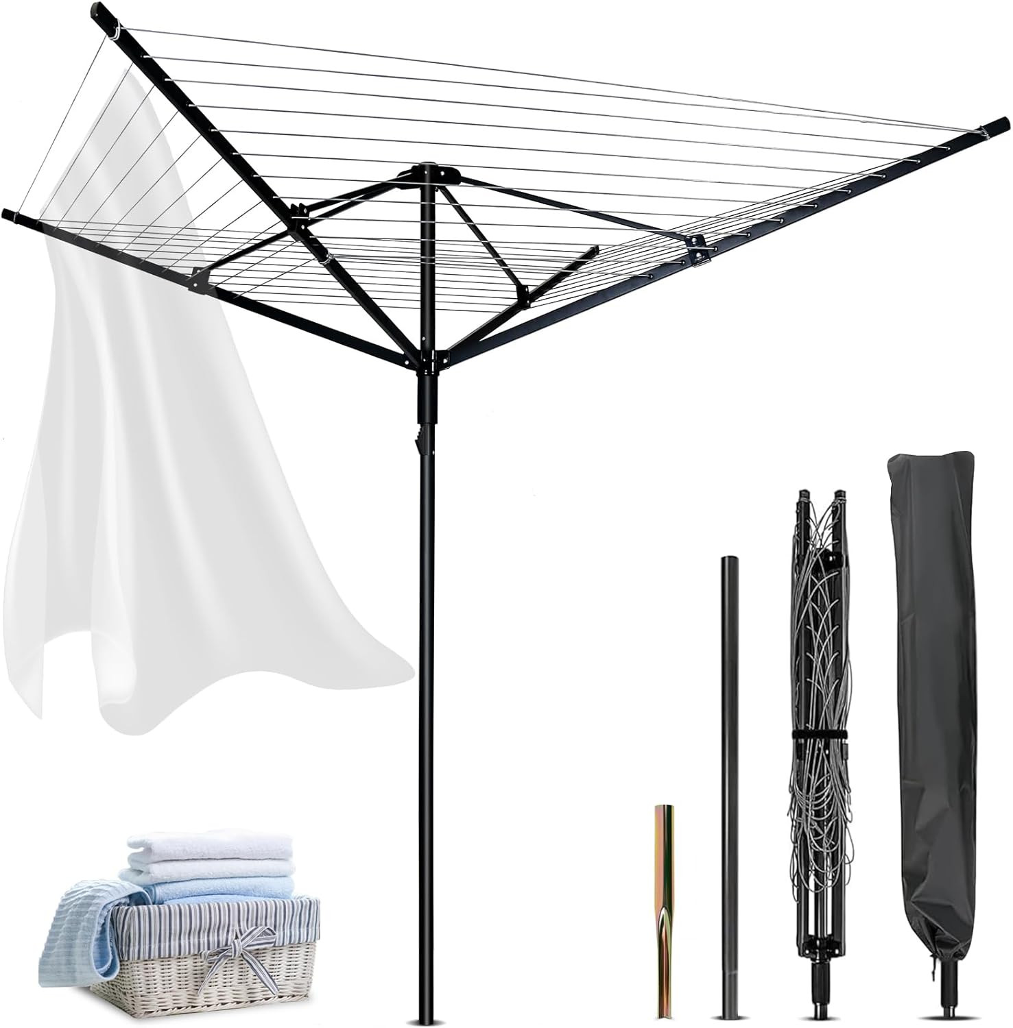 Adjustable Outdoor Umbrella Drying Rack with 165 Feet of Drying Space