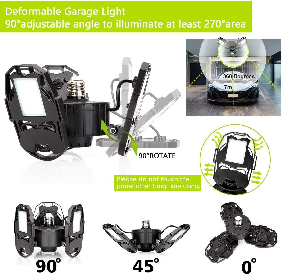 Strong Triburst Multi-Directional 8000 Lumen Super Bright LED Light Deformable