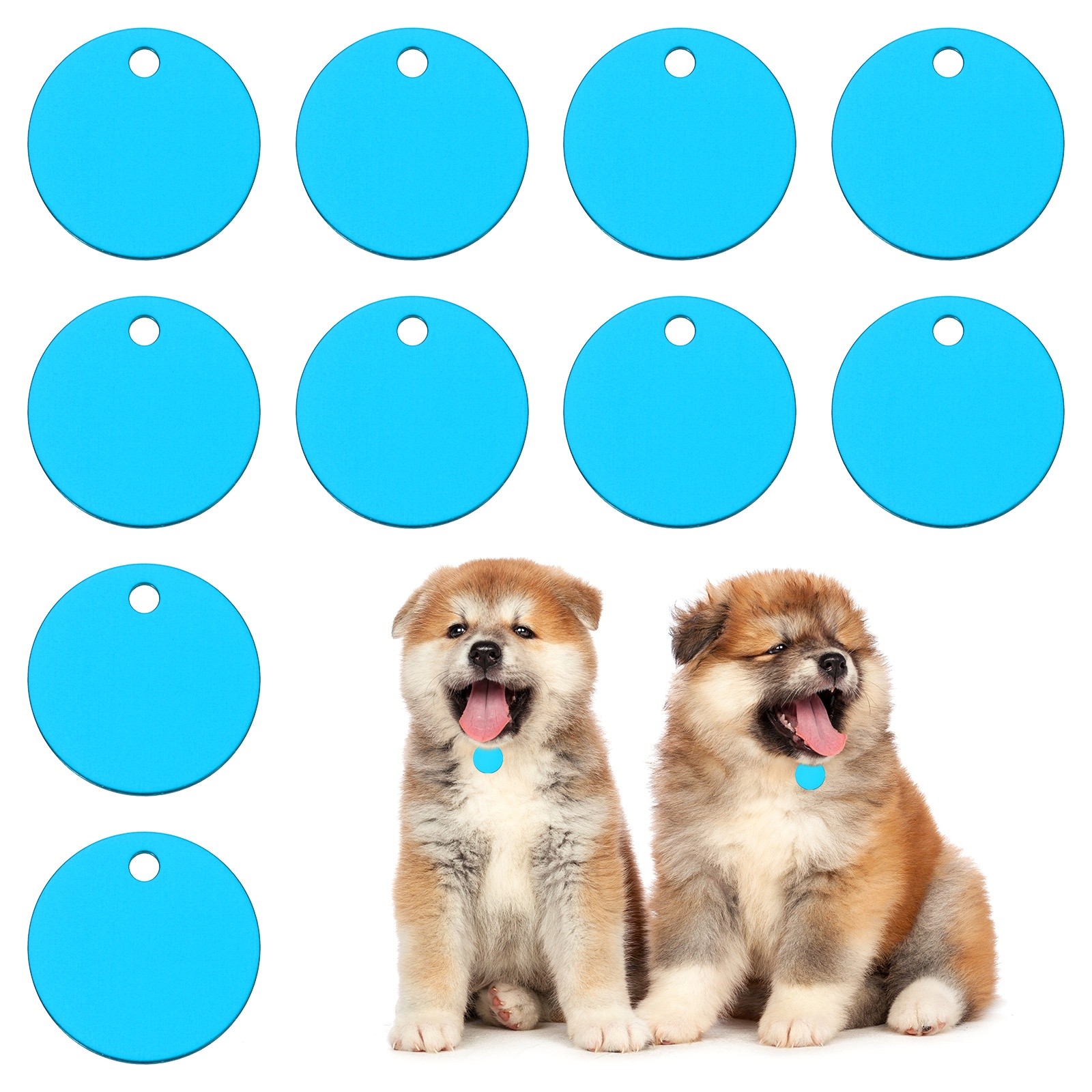 10pcs Dog Pet Tags 30mm Round Aluminum Engraving Blanks Tags, Lake Blue