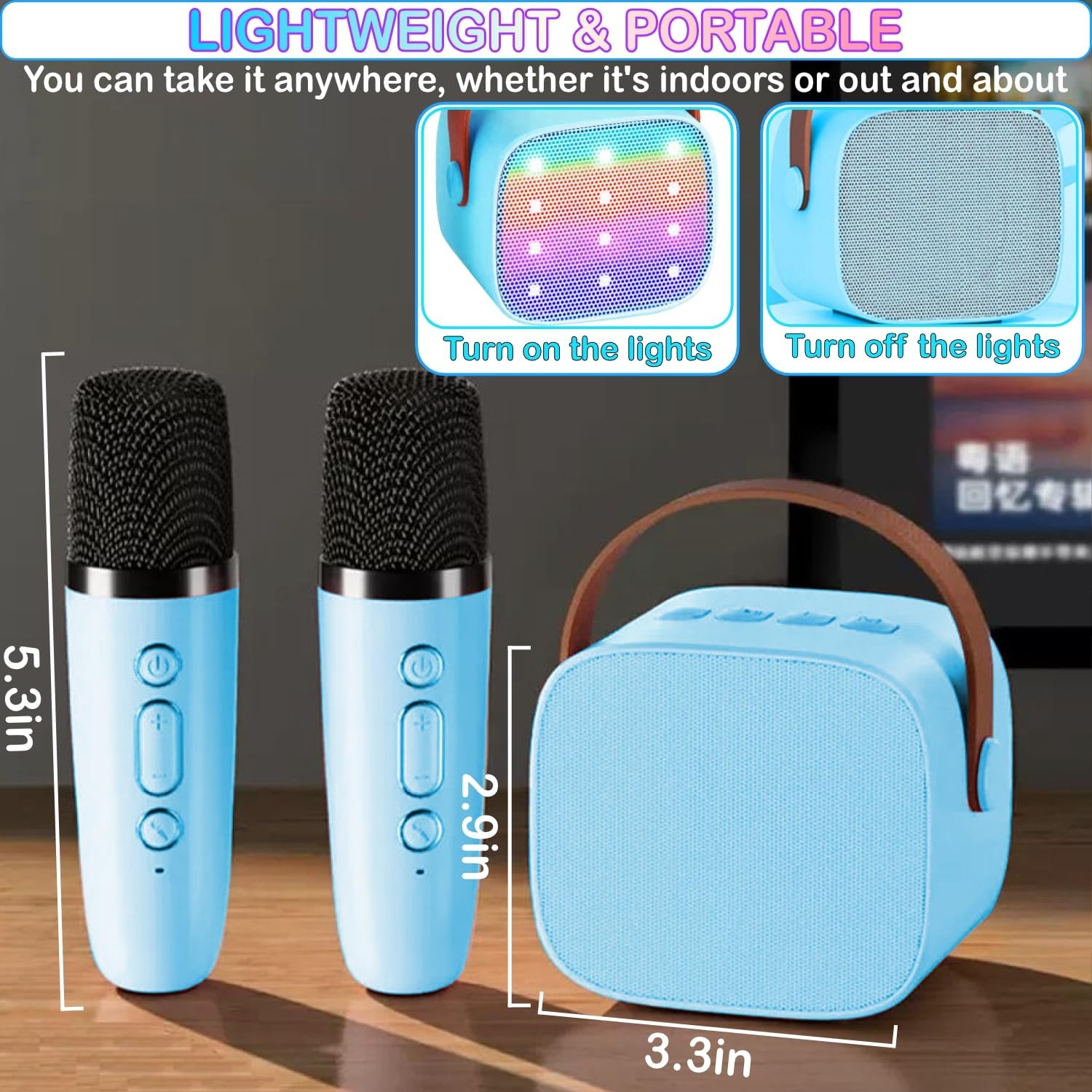 Kids Karaoke Machine, Portable Bluetooth Speaker with 2 Wireless Mics,...