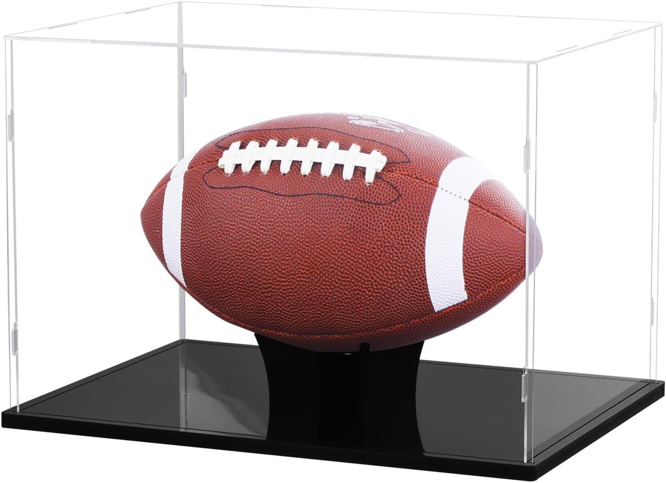 Football Display Case Full Size, Acrylic Clear Box with Stand, UV Transparent