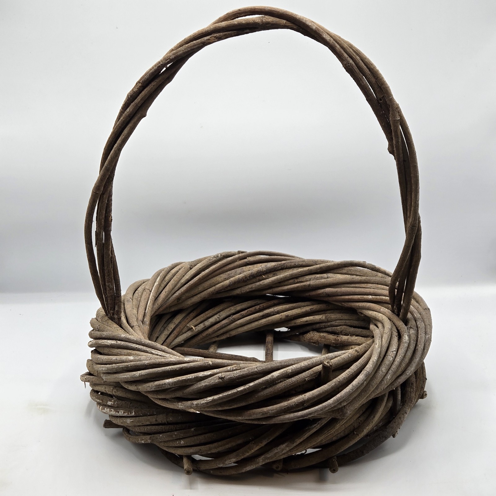 Cottage Core, Primative Grapevine Woven Basket With Handle 11"diameter 12"tall