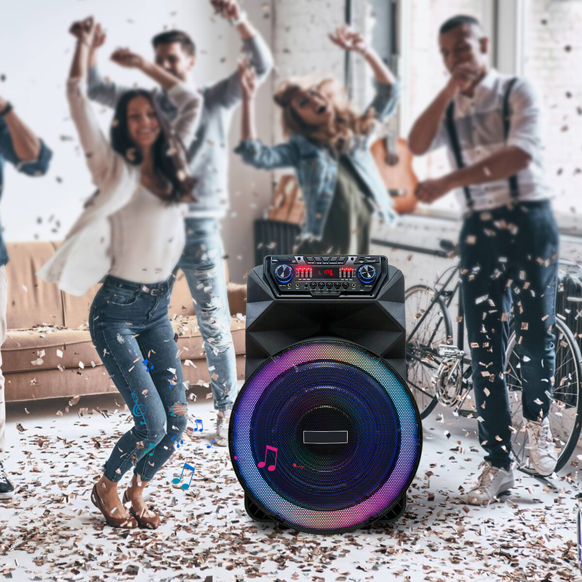 18" 4500W Portable Bluetooth Speaker with Wireless Mic Rechargeable Bass