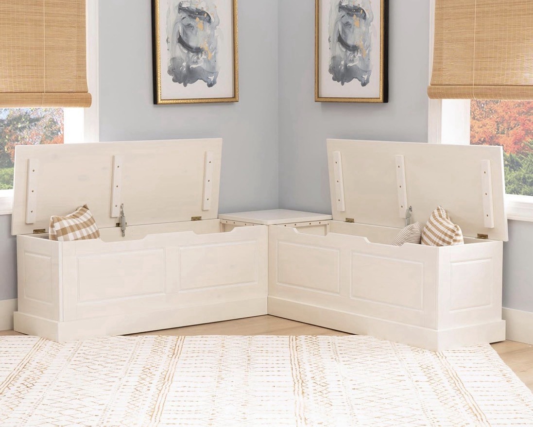 White Wood Corner Storage Bench with Lift-Top, Cabinet,45.2”W x 11.1”D x 15.2”H