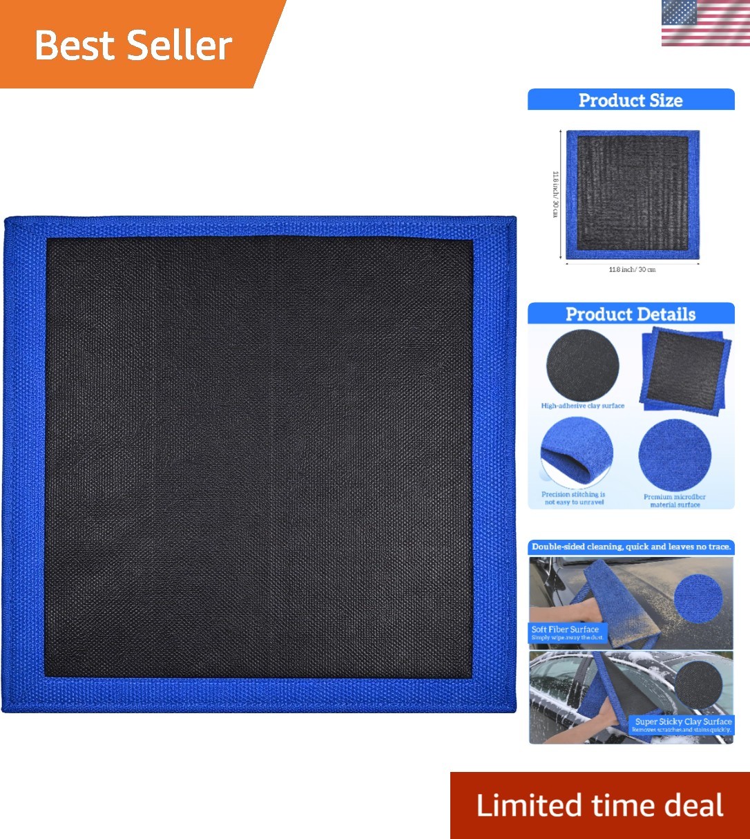 Effortless Car Detailing with 12x12 Dual-Sided Clay Towel - Scratch-Free Finish