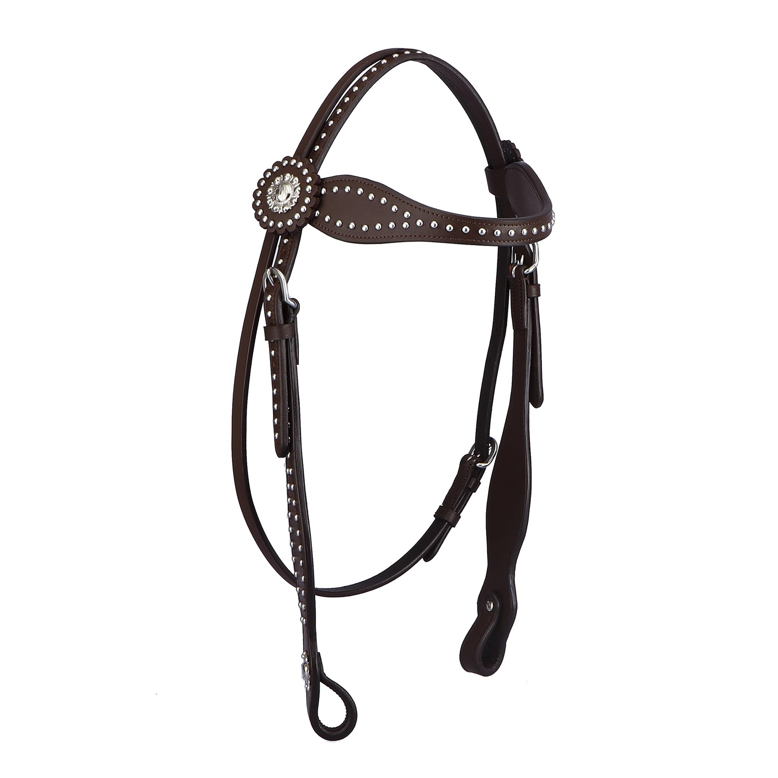 SIE Leather Unisex Western Horse Headstall Spotted Design (Draft, Brown)
