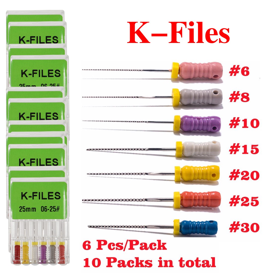10packs Dental Endo Root Canal File K-FILES Stainless Steel Hand Use 25 mm