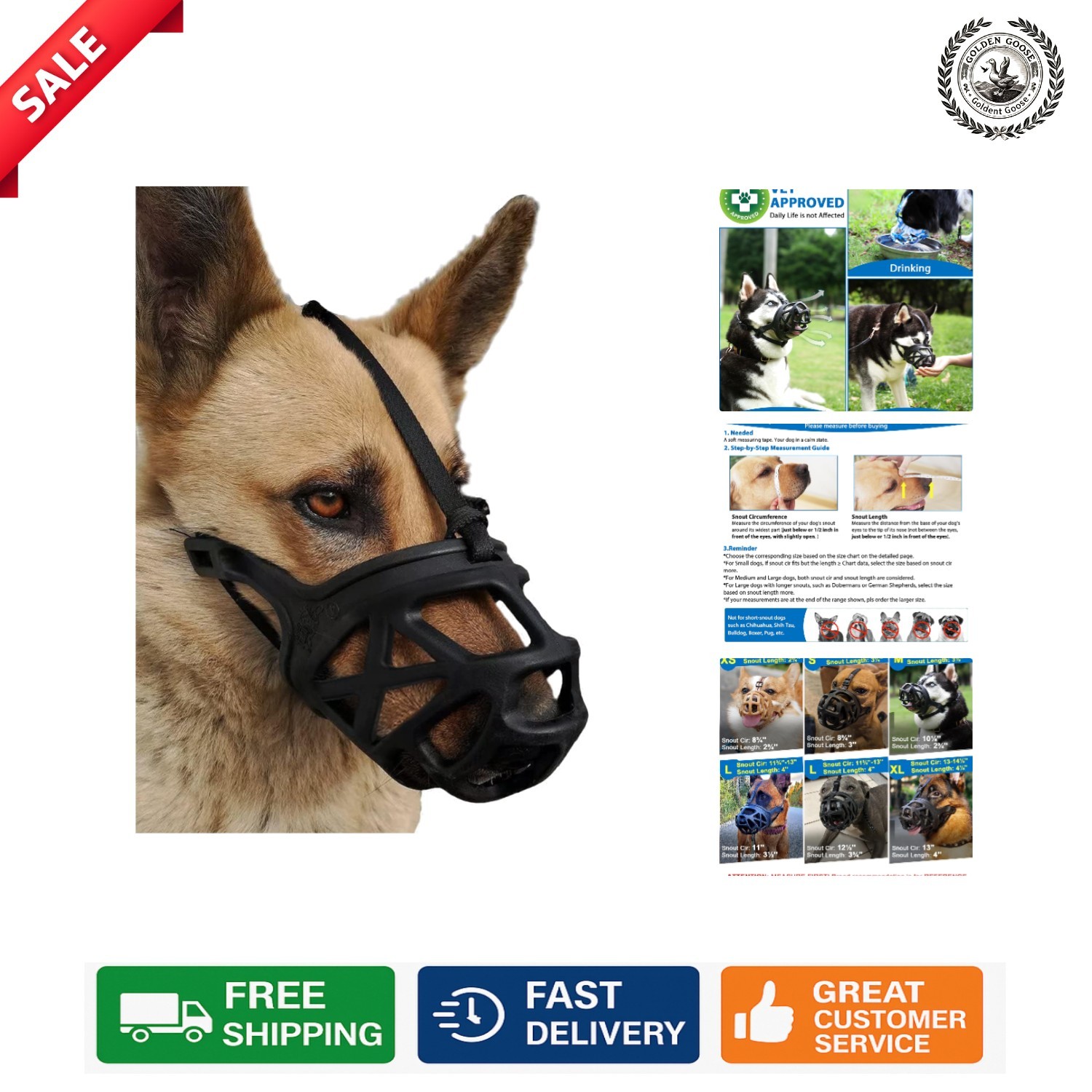 Humane XL Dog Muzzle for Training & Grooming - Breathable Rubber Design