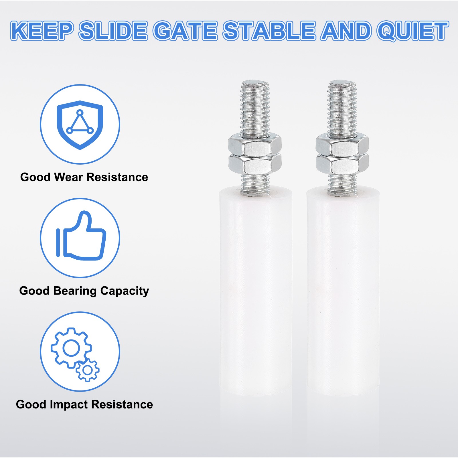 2Pcs Slide Gate Guide Roller 3" Nylon Sliding Gate Support Assembly White