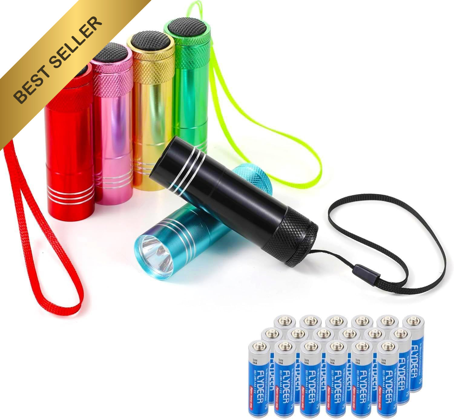Mini LED Flashlight Bulk 6 Pack Handheld Aluminum High Lumens Lanyard Batteries