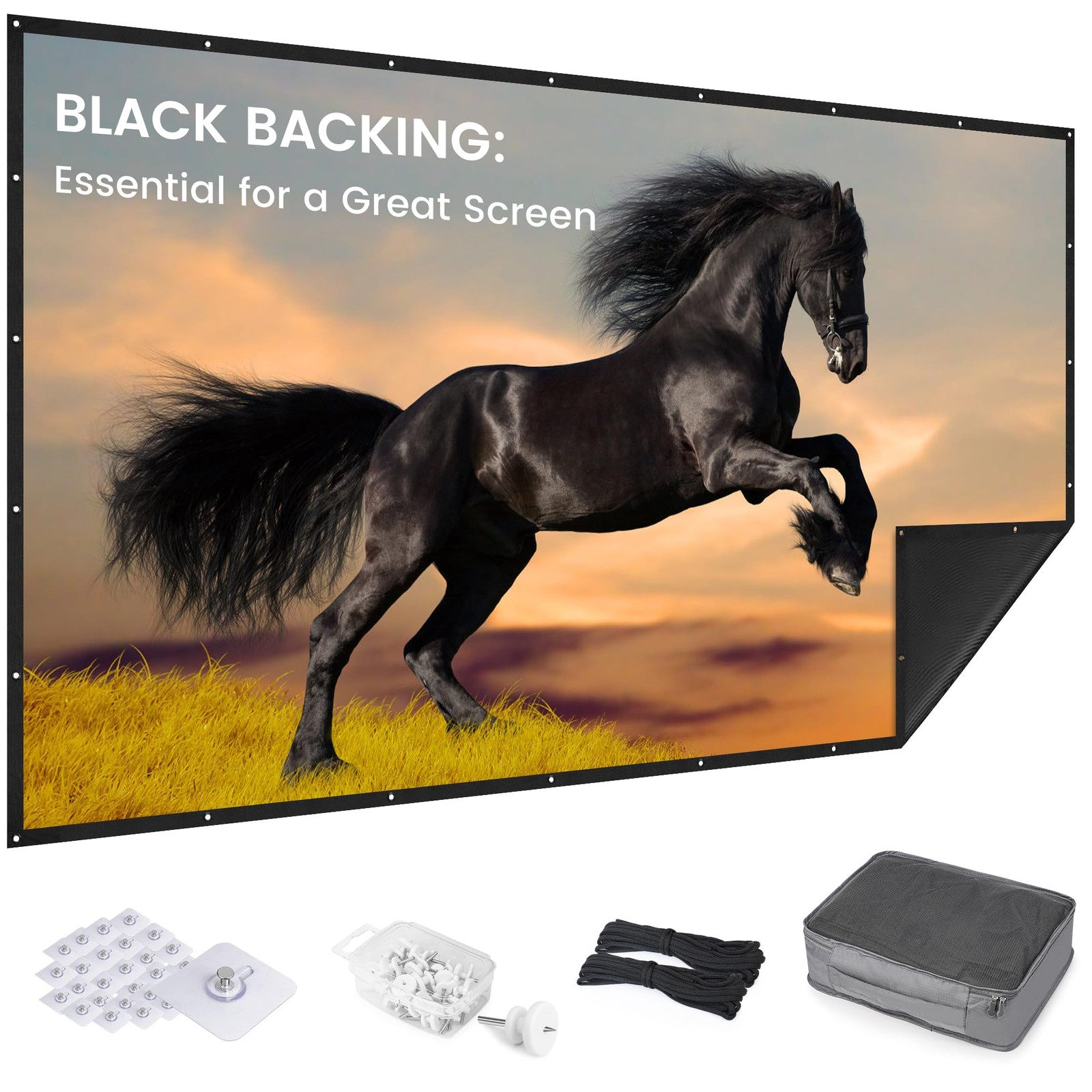 100 inch Projector Screen 2025 Upgraded - Black Backing,Straight Edges, Folda...
