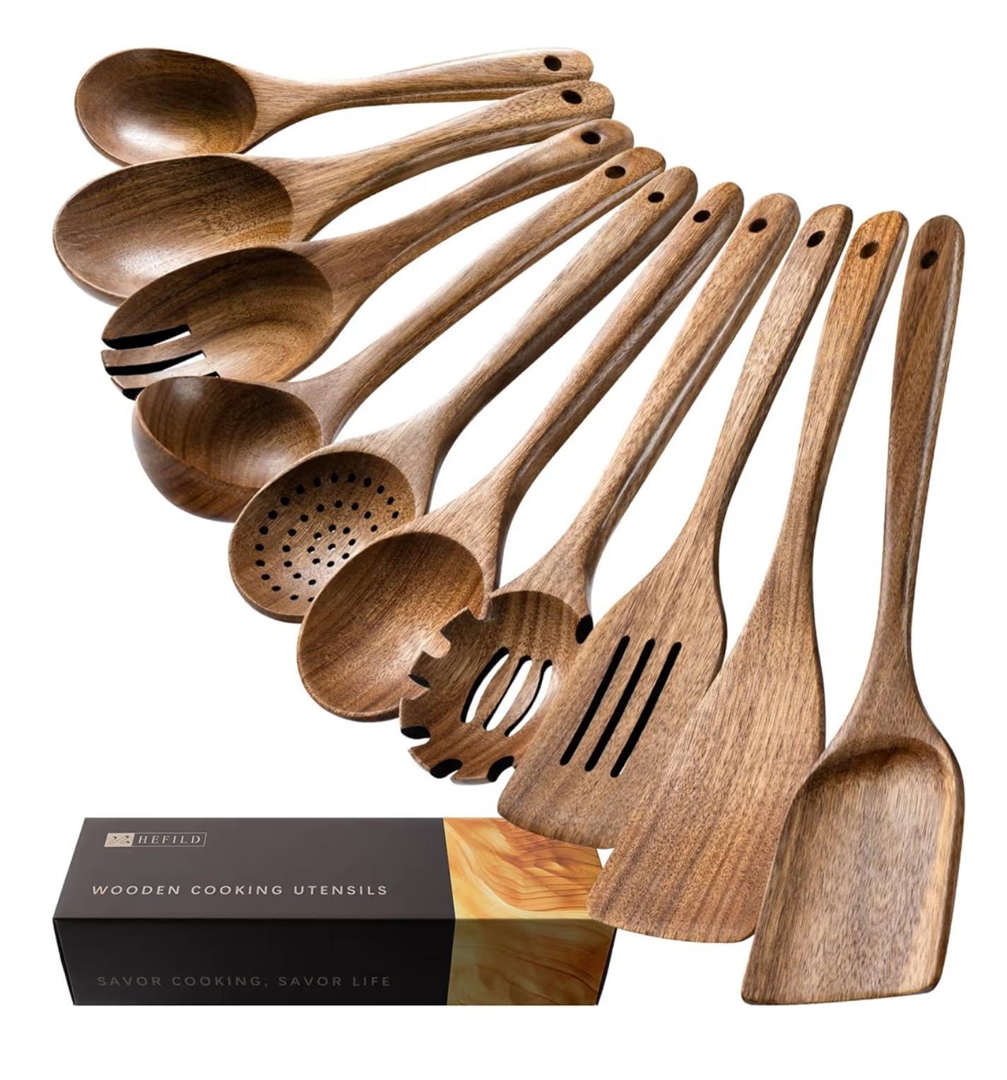 10-Pieces Wooden Spoons for Cooking, Nonstick Set