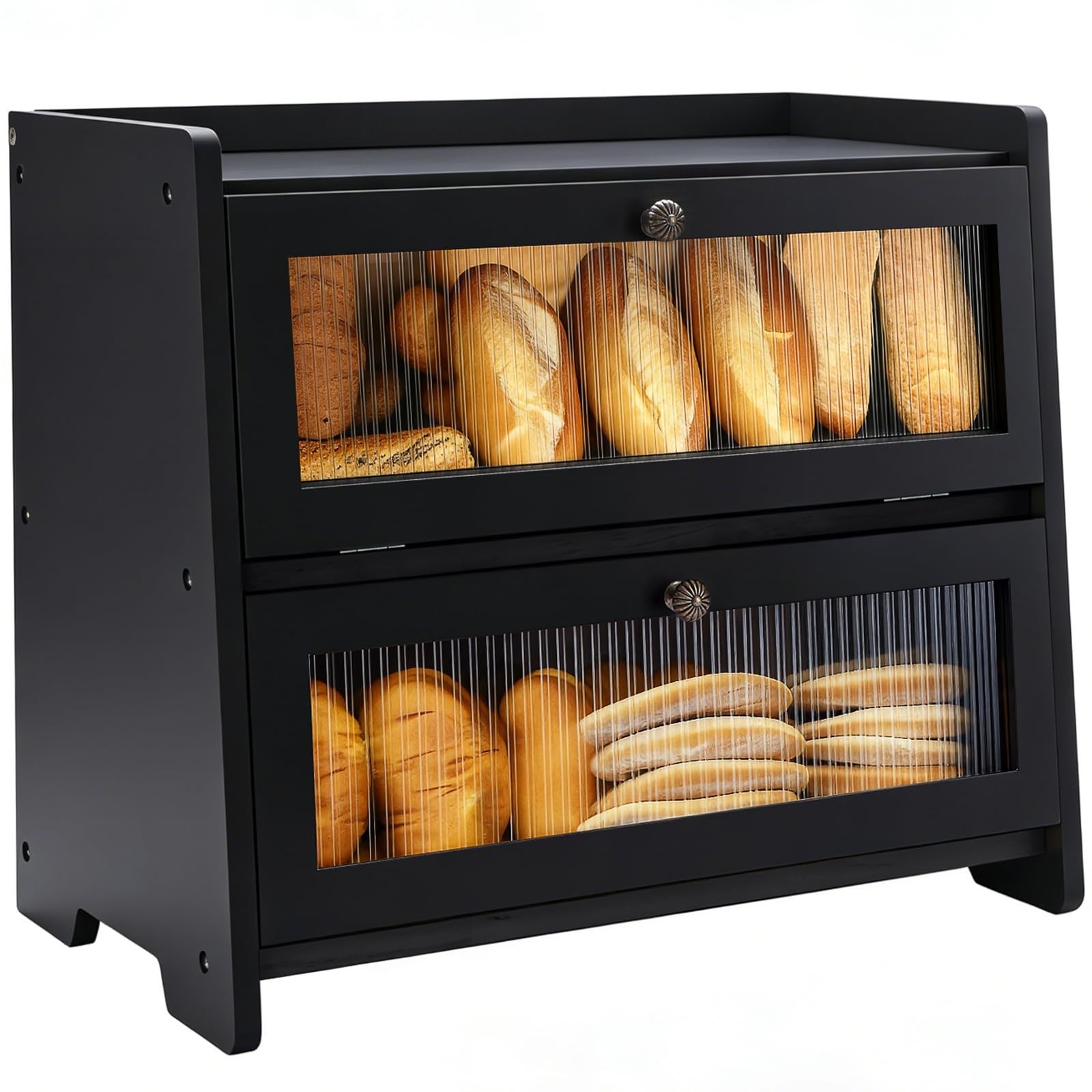 VEDALIO Bread Box For Kitchen Countertop, Black Breadbox, Bread Boxes for Kit...