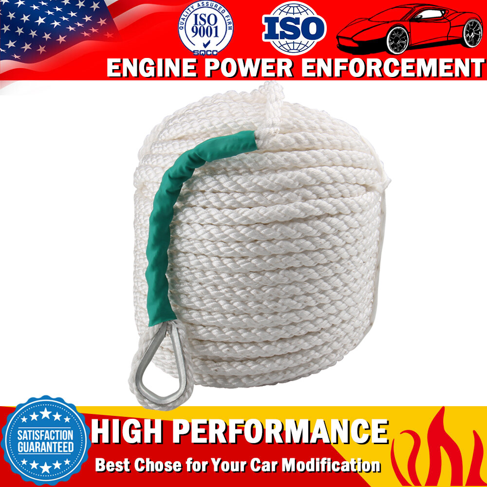 1/2"x100' Twisted Three Strand Nylon Anchor Rope Boat with Thimble Rigging Line