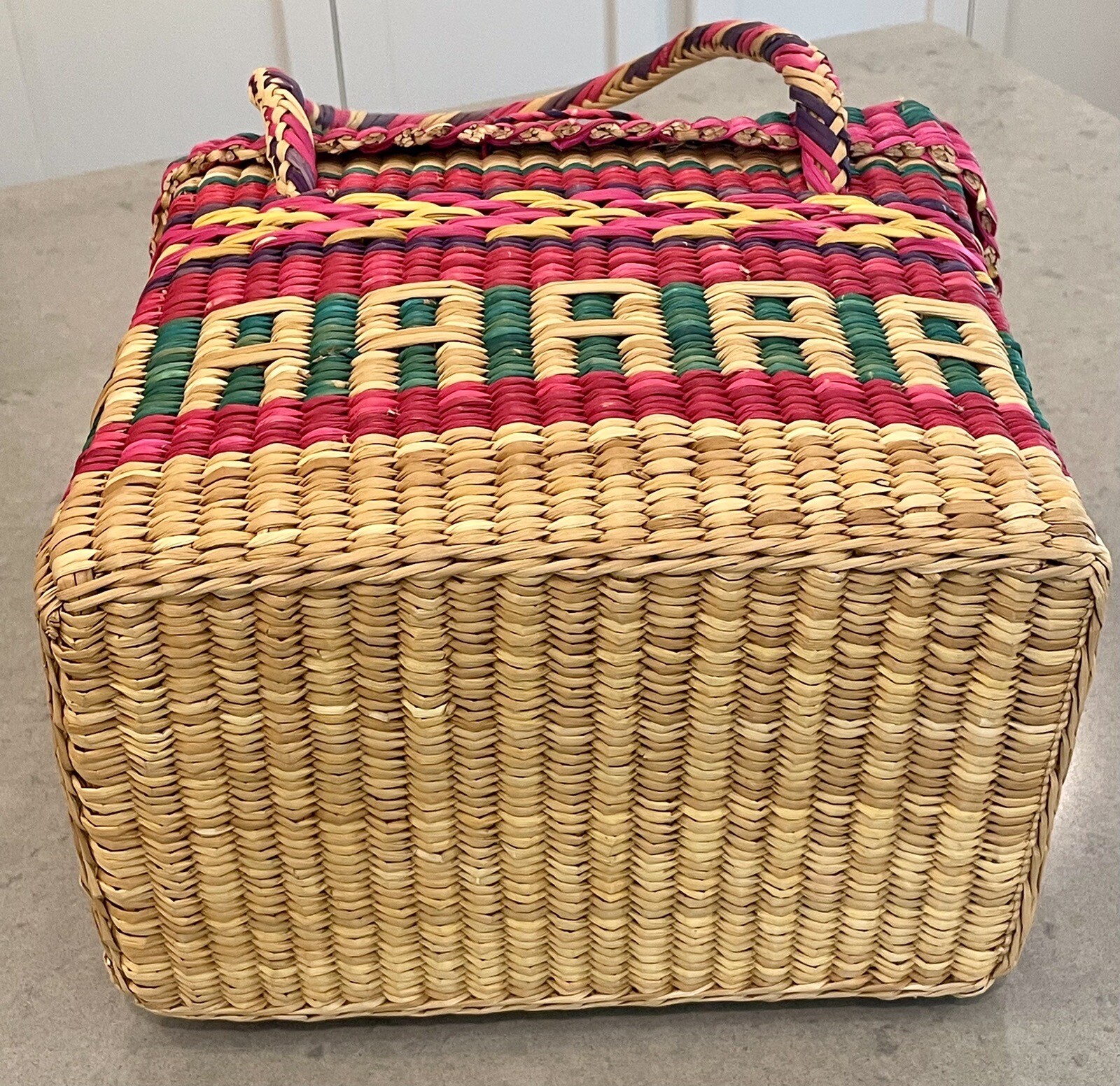 Handmade Woven Multicolor Straw Basket Made In Mexico