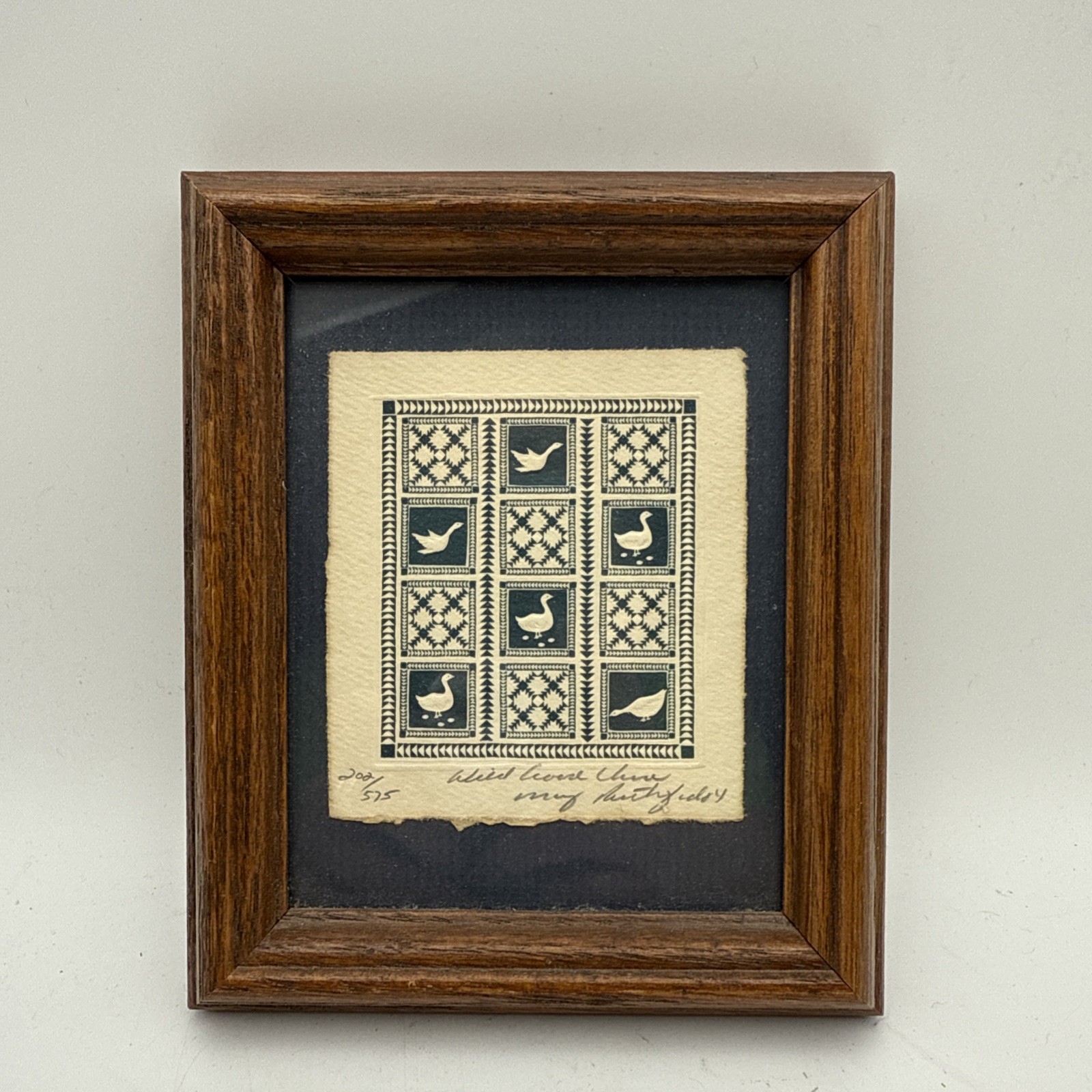 Wild Goose Chase Mary Rutherford Embossed Print Signed, 202/575 Navy Cream