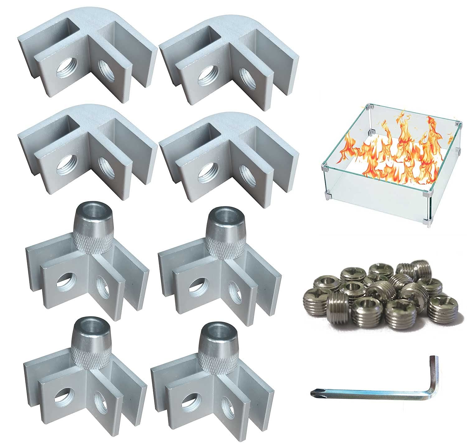 DIY Glass Flame Wind Guard Kit, Glass Corner Hardware Aluminum Connector, 8 Pcs