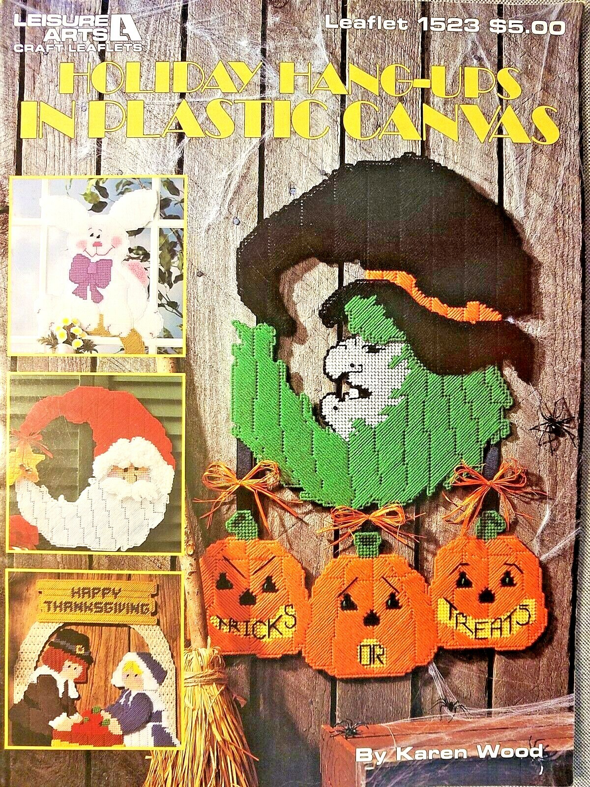 Leisure Arts 1523 4 HOLIDAY HANG-UPS plastic canvas 16pg booklet Karen Wood 1993