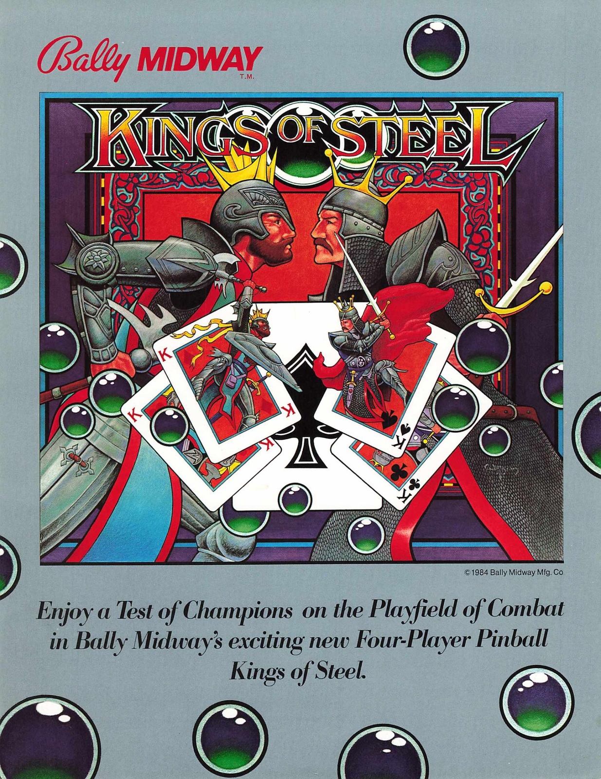 Vintage 1984 KINGS OF STEEL Pinball Game Machine Promo Flyer Rare Bally Midway