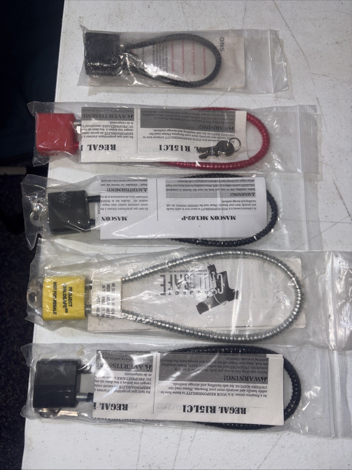 Lot Of 5 Gun Cable Safety Locks With Keys Pistol Rifle Shotgun , New