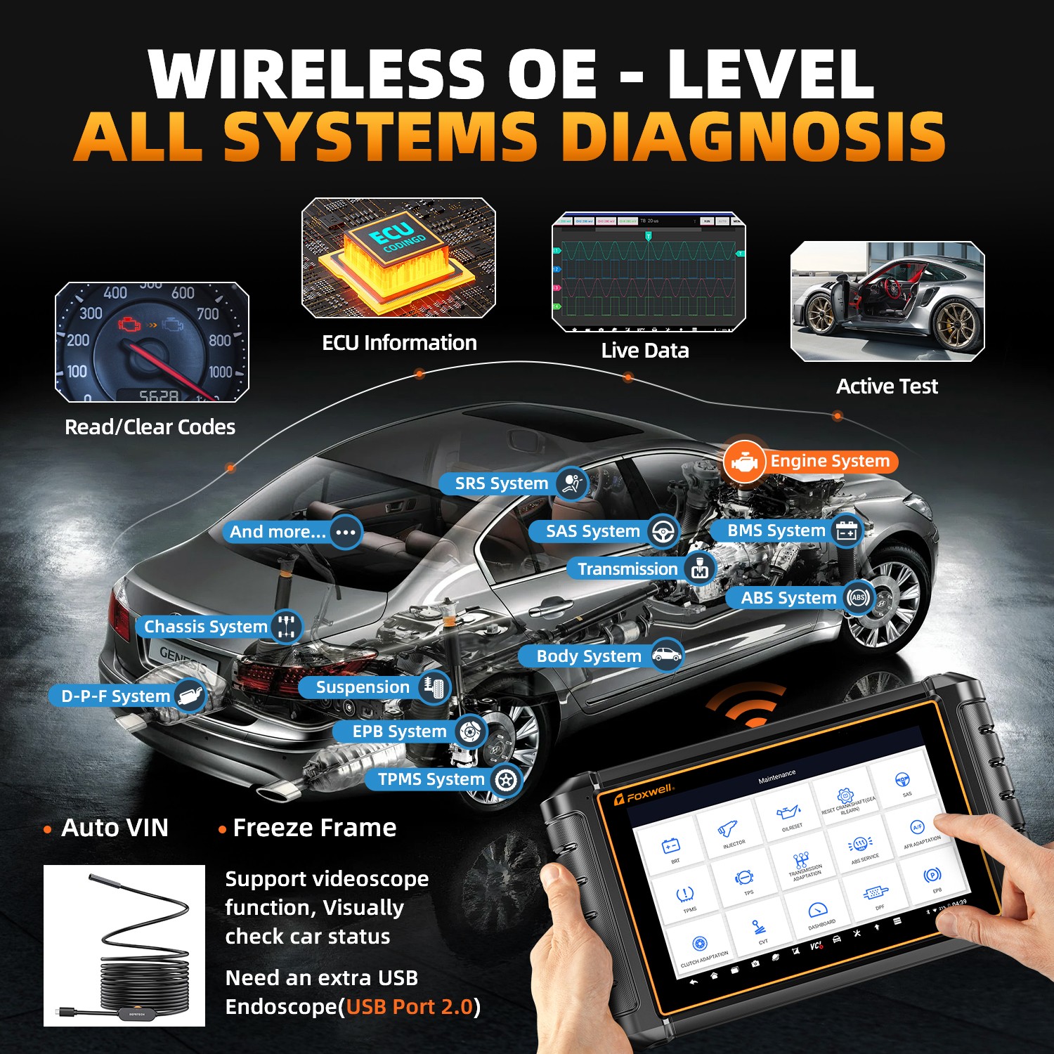 FOXWELL NT909 OBD2 Scanner WIFI Bluetooth Bi-directional Tablet Tool E~CU Coding