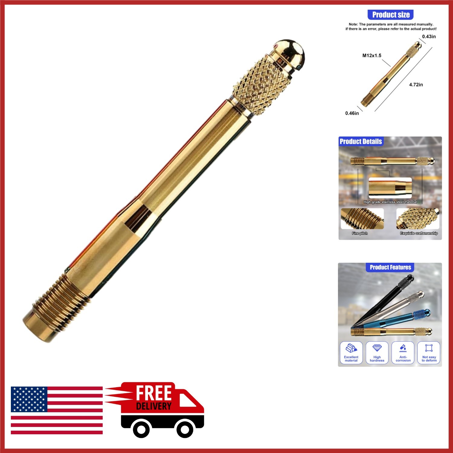 Car Tire Alignment Tool M12X1.5 for Most Vehicles Gold Stainless Steel