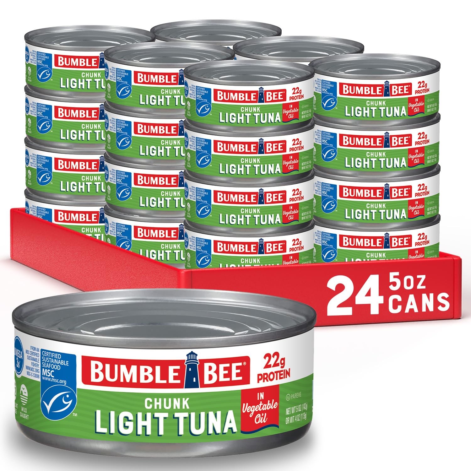 Chunk Light Tuna In Oil, 5 oz Cans (Pack of 24) - Wild Caught Skipjack Tuna -...