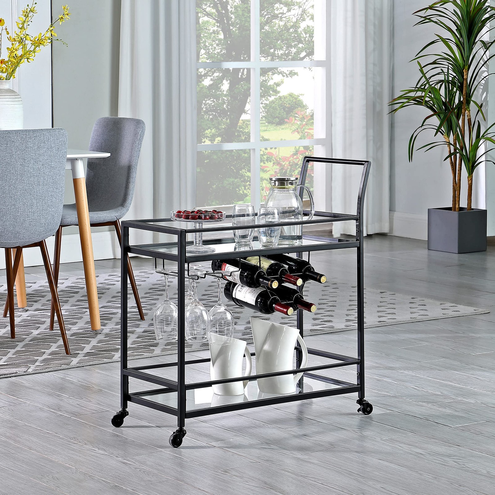 & Co. Black Francesca Bar Cart, 2 Tier Mobile Mini Bar, Kitchen Serving Cart ...