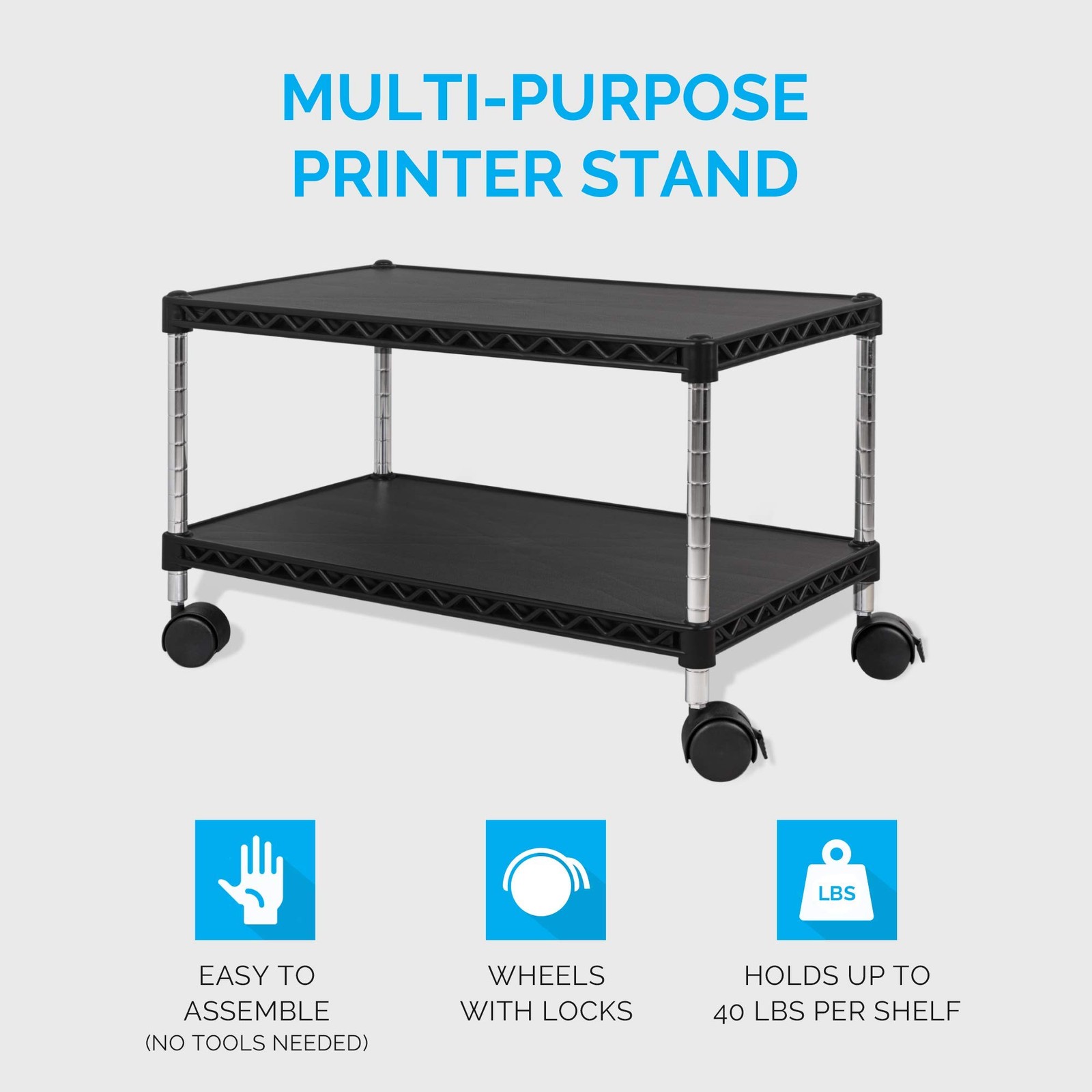 Under Desk Printer Stand with Storage 24" X 14", Printer Cart, Small Printer ...