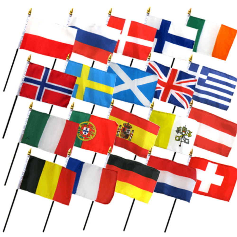 Set of 20 European Countries 4"x6" Desk Table Stick Flag (No Bases)