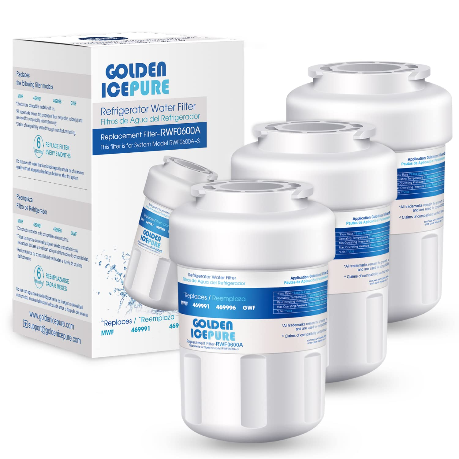 RWF0600A Refrigerator Water Filter Replacement for GE SmartWater MWFA, GWF 3pack