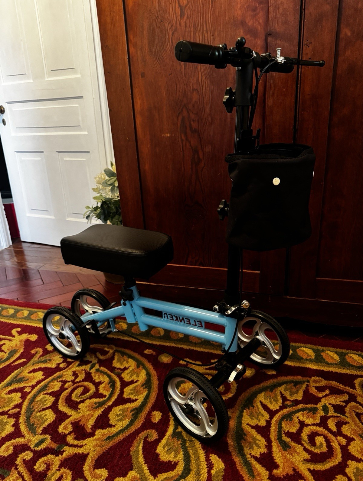 ELENKER Blue 4-Wheel Rollator Walker w/ Seat, Handbrakes & Storage Bag