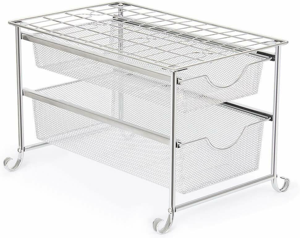 2 Tier Freestanding Rack w/Sliding Basket Organizer Drawer Cabinet Spice Rack
