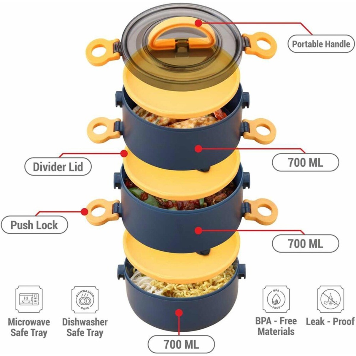 Lunch Box 2000ML 3-Tier Stackable