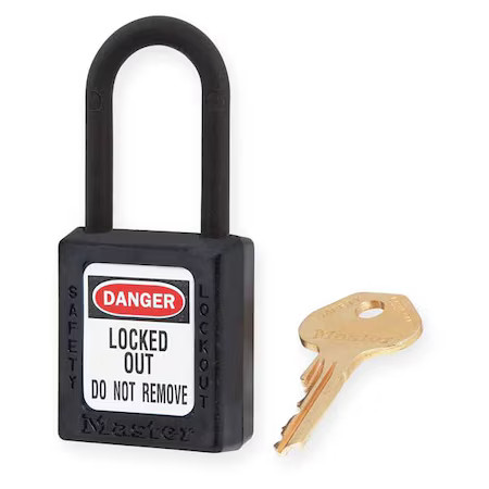 Master Lock 406Blk Lockout Padlock, Keyed Different, Thermoplastic, Black, 1