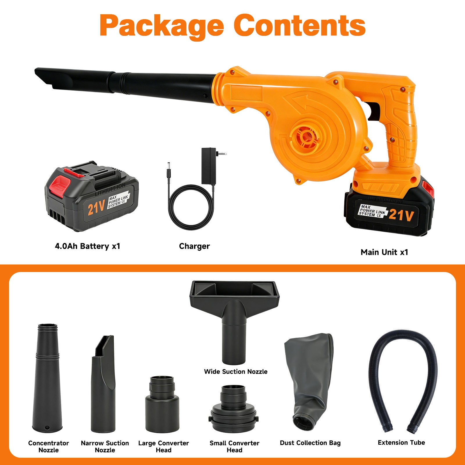 Cordless Leaf Blower & Vacuum 160MPH & 19000RPM Air Snow Blower w/ 4.0Ah Battery