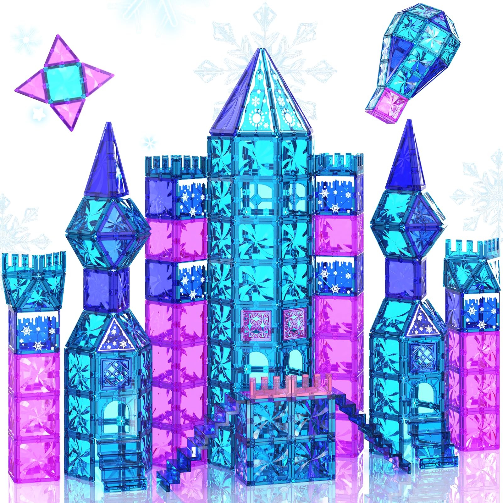 Paaxido Magnetic Tiles, 102 Pieces Diamond Magnetic Building Blocks for Girls, P