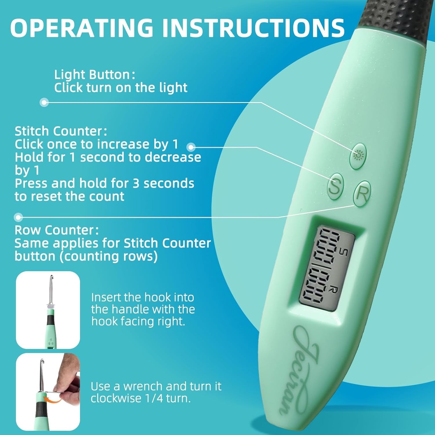 24 in 1 Light Up Crochet Hook Set,Lighted Crochet Hooks with Counter,Counting...