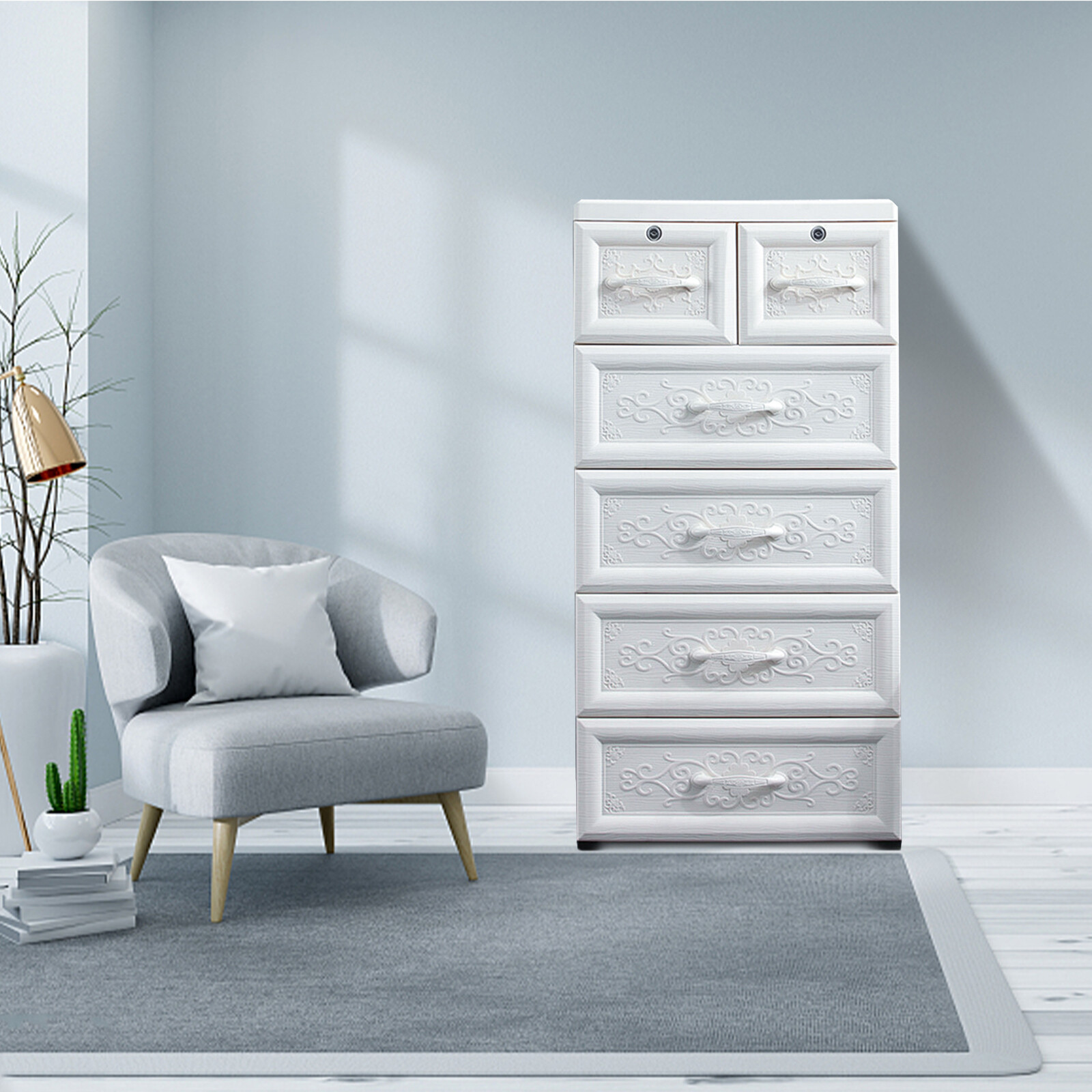5 Layers Storage Cabinets 6 Drawer Moveable Cabinet Storage Organizer White USA