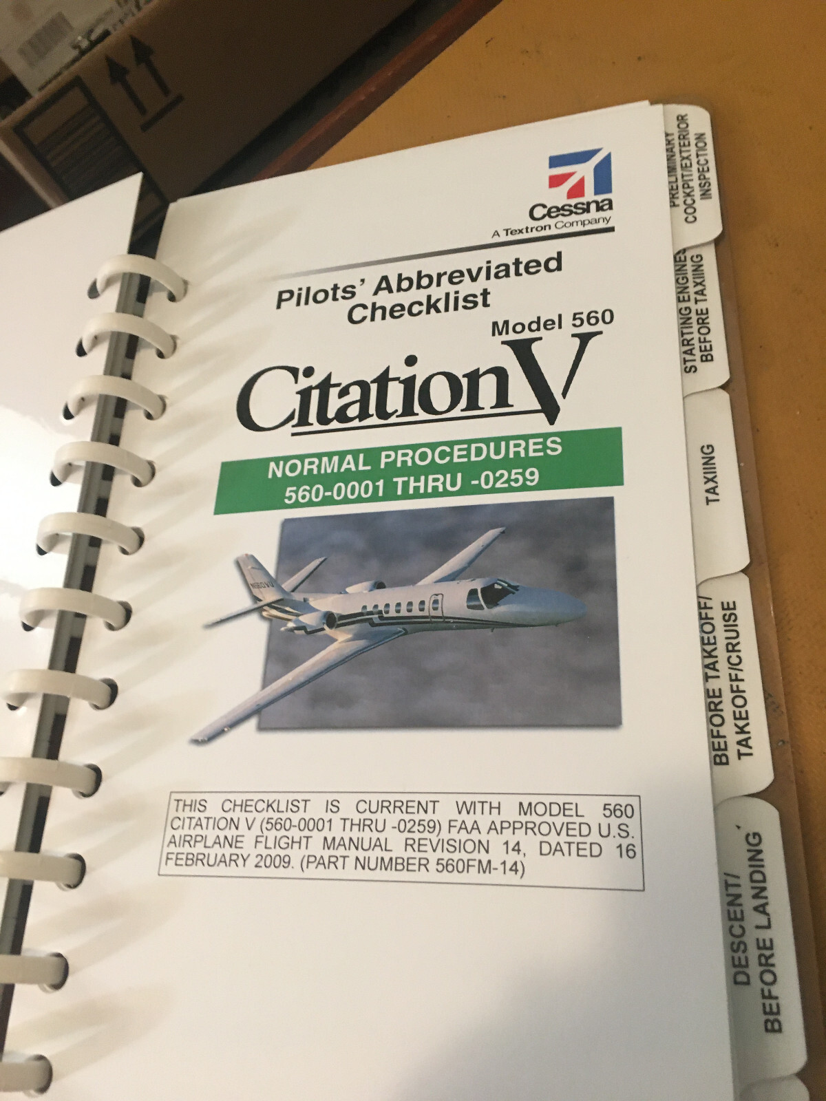 Cessna Citation V, Model 560 Pilot's Normal Procedures Checklist