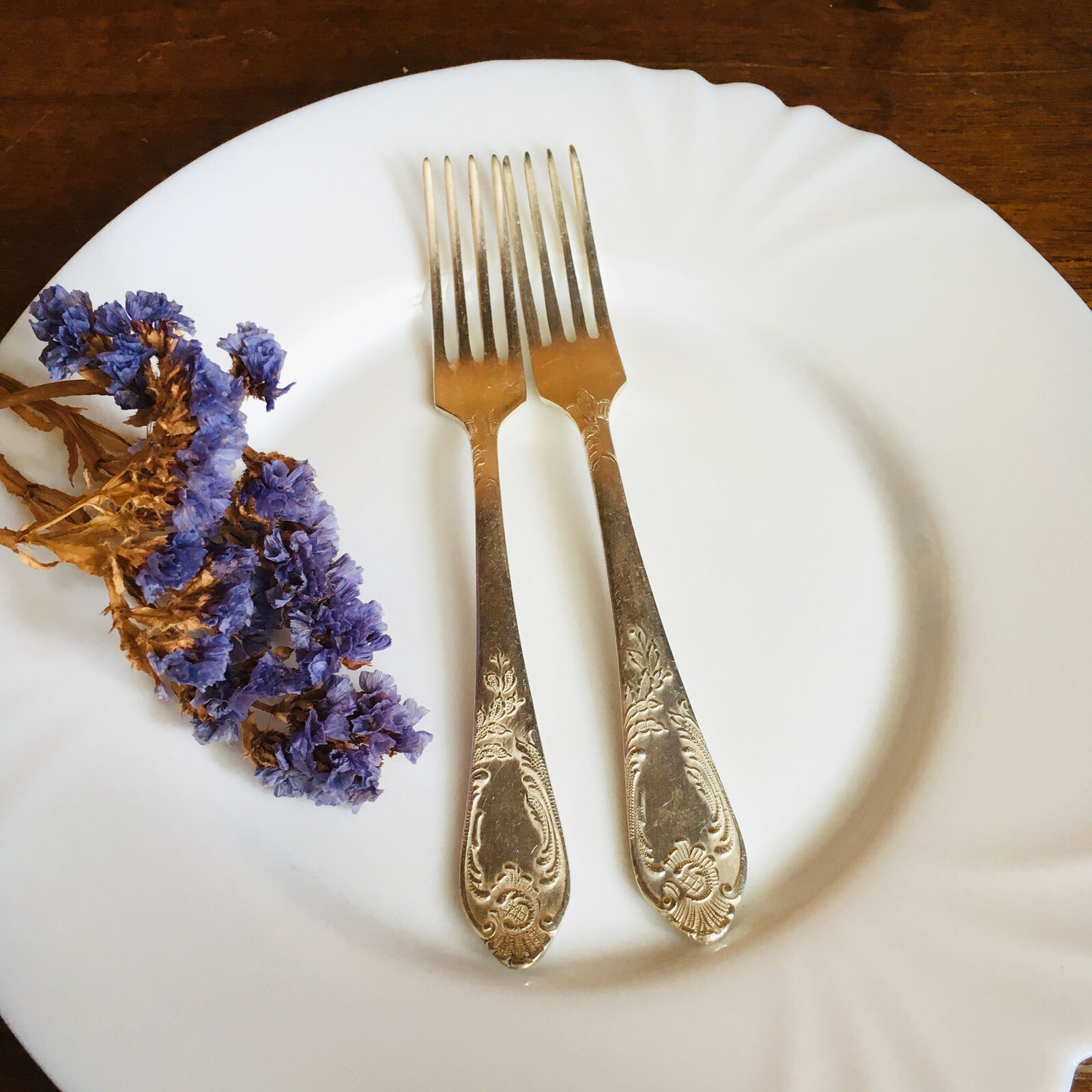 Set of 6 small vintage melchior forks, Antique Soviet serving cutlery