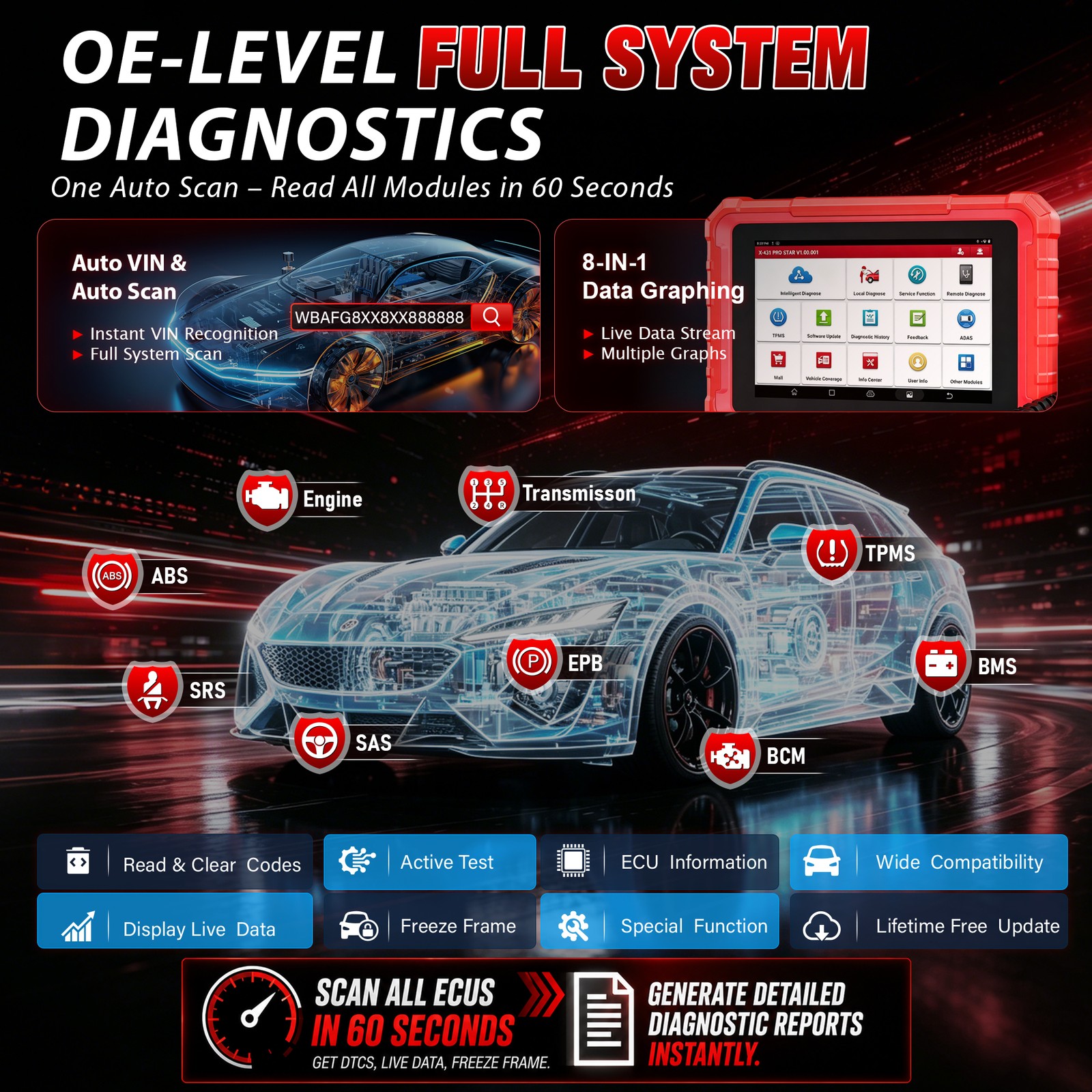 LAUNCH X431 PRO Star =PRO ELITE Bidirectional Car OBD2 Diagnostic Scanner Coding