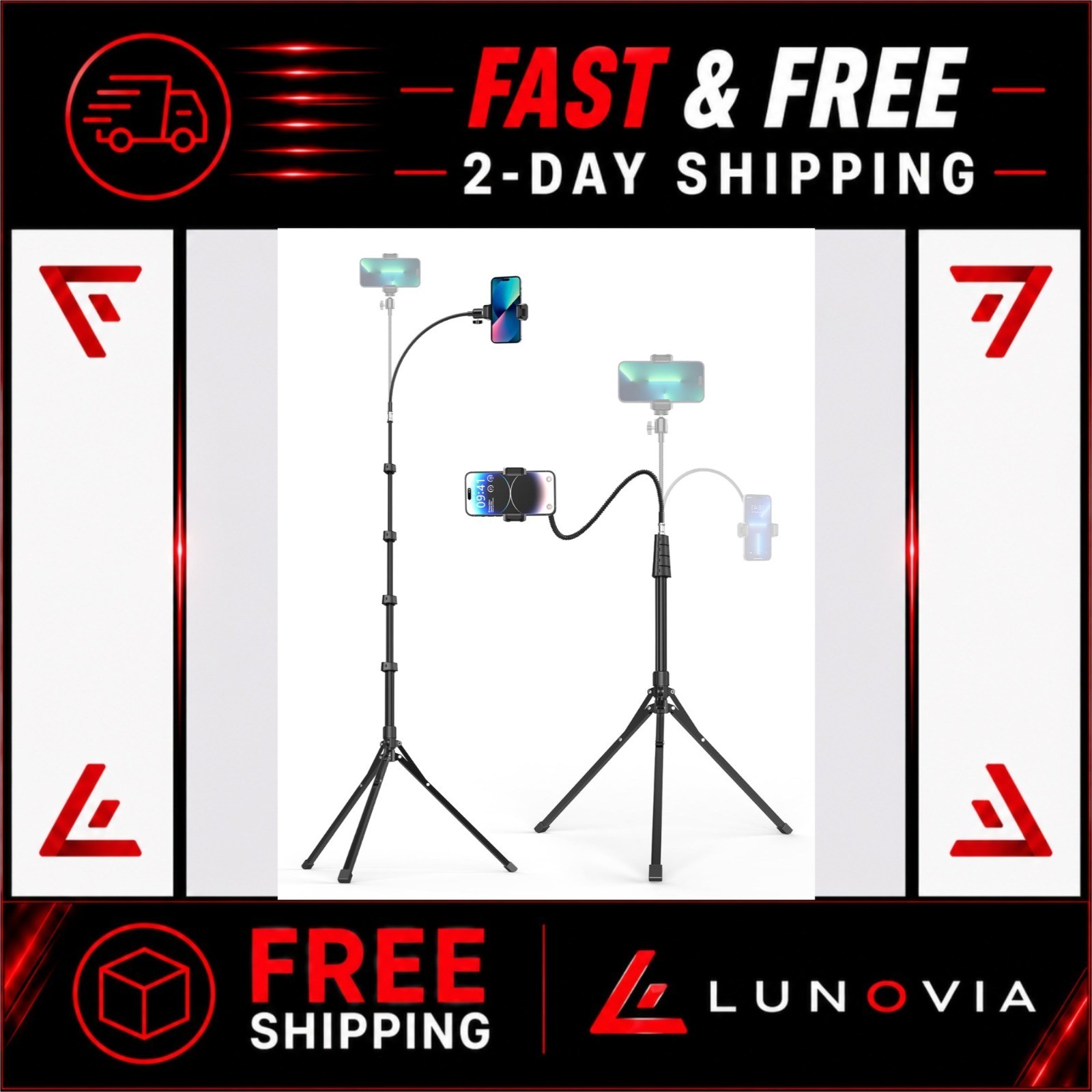 Aureday Phone Tripod 92" with Gooseneck & Remote for iPhone Android